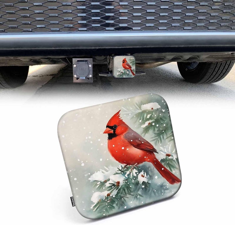 Beabes Rubber Hitch Tube Cover Cardinal Bird Winter Cardinal Bird Red Standard 2" Trailer Hitch Receiver Covers for Man Woman, Tow Hitch Covers for Pickups Trucks Cars - Image 1